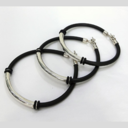 Pulsera cuero con plata tubo